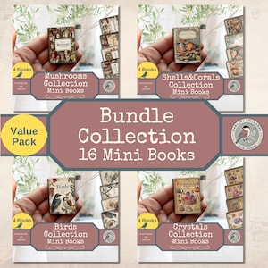 Mini Books Bundle - 16 Printable Mini Books | Printable Collection of Crystals, Birds, Mushrooms & Shells | Junk Journal Miniature Kit