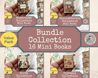 Mini Books Bundle - 16 Printable Mini Books | Printable Collection of Crystals, Birds, Mushrooms & Shells | Junk Journal Miniature Kit