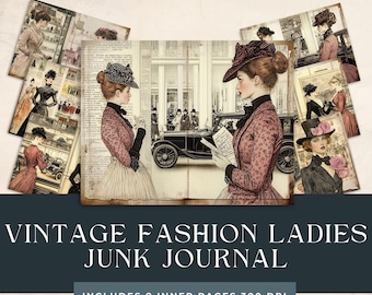 Vintage Fashion Ladies Junk Journal Pages | Vintage Ladies Scrapbooking | Vintage Hats Papers | Vintage Dresses Printables |  Vintage Shop