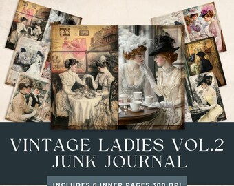 Vintage Ladies Junk Vol.2 Journal Pages | Vintage Ladies Scrapbook | Vintage Hats Papers | Vintage Dresses Printable | Vintage Coffee Shop