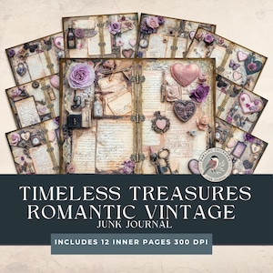 Pages vintage romantiques de journal indésirable | Papier numérique romantique shabby chic | Kit romantique vintage Shabby Hearts | Artisanat Trésors intemporels