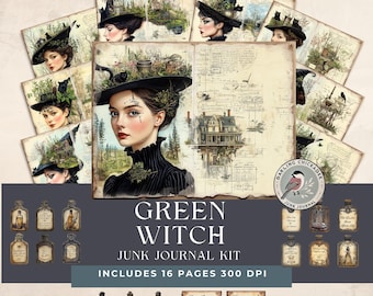 Green Witch Junk Journal Kit | Magic Apothecary |  Nature Inspired Ephemera | Herbal Witch  Digital Download | Enchanted Forest Themes