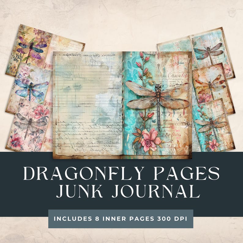 Dragonfly Junk Journal Kit | Floral Collage Sheets | Shabby Chic ...