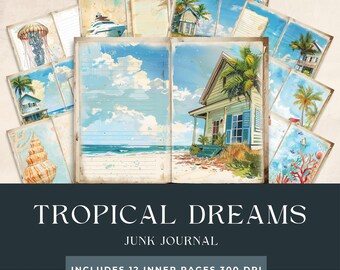 Tropical Beach Junk Journal | Hawaii Junk Journal Kit | Journal Pages Seaside |  Beach Scrapbooking | Vacation Pages | Ocean Printables