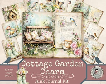 Dziennik śmieci Cottage Garden Charm | Dziennik śmieci ogrodowych | Wydrukowalne strony kwiatowe | Przytulny domek | Fantazyjne scrapbooking | Wiosenna rękodzieło