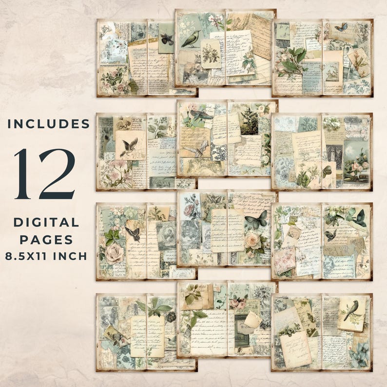 Vintage Botanical Memories Junk Journal | Floral Scrapbook Paper ...