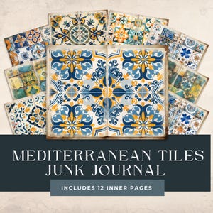 Journalisation du courrier indésirable | Créations en papier Scrapbooking | Papier numérique transparent | Carrelage méditerranéen | Téléchargement instantané | Fournitures pour journaux indésirables | Bleu
