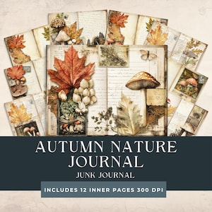 Diário de Junk Nature de Outono | Páginas de Scrapbook de Outono | Imprimíveis de Outono Inspirados na Natureza | Fundos de Folhas de Outono | Colagem da Natureza