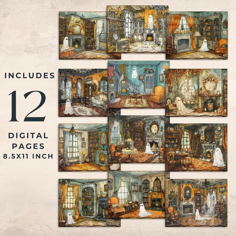 Haunted House Junk Journal Pages Kit | Halloween Scrapbooking Craft ...