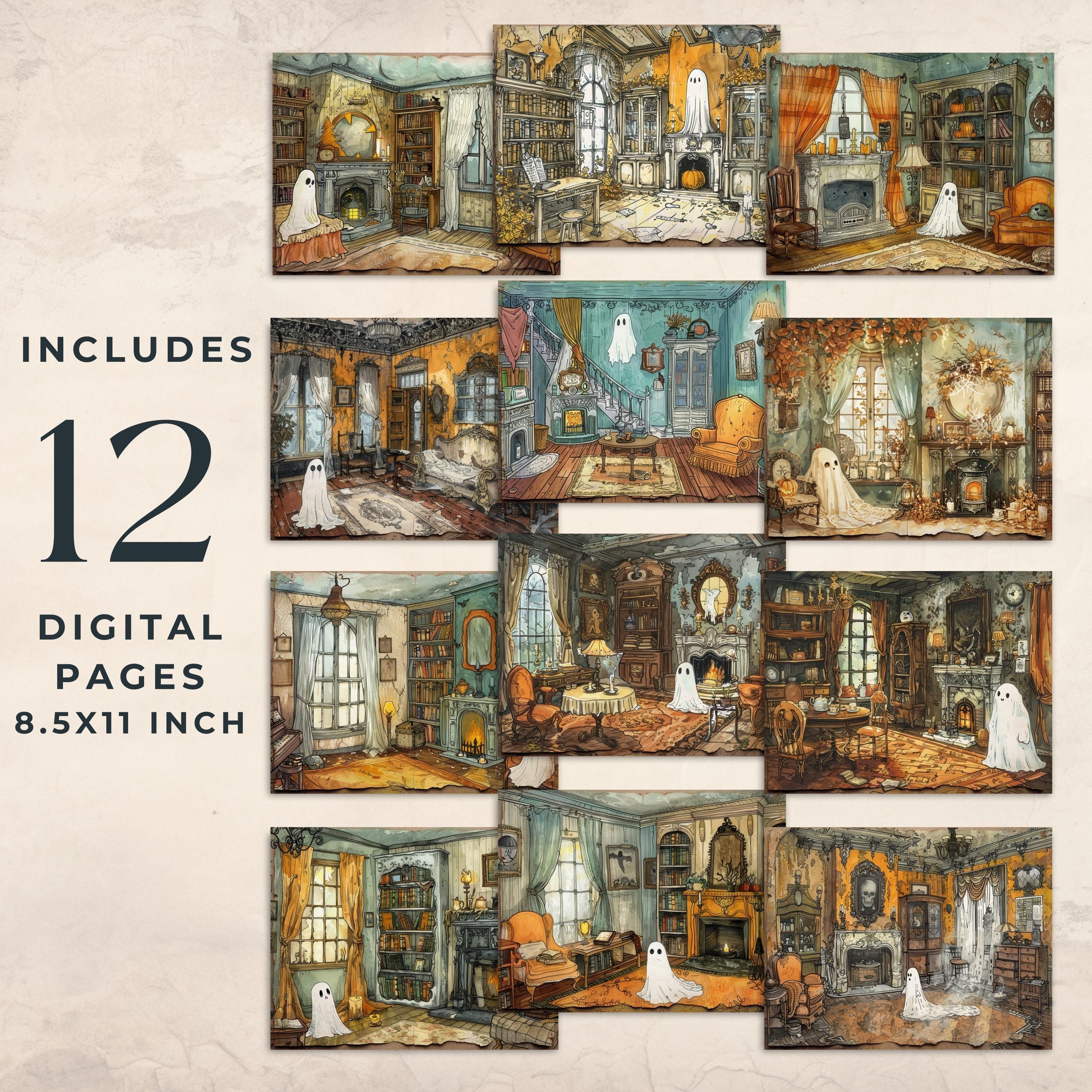Haunted House Junk Journal Pages Kit | Halloween Scrapbooking Craft ...