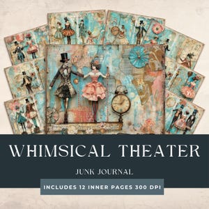 Grillig theater-junkjournaal | Afdrukbare Franse theaterpagina's | Plakboekpagina's theater | Vintage theaterknutselset | Vintage kostuums