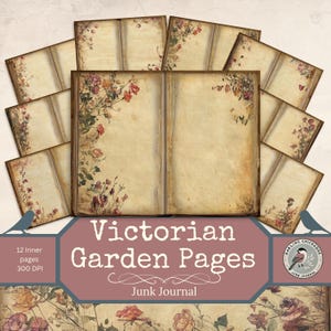 Viktorianischer Garten Seiten - Printable Floral Junk Journal Seiten | Vintage Botanisches Papier Set | Gealterte Hintergründe für Journaling & Handwerk