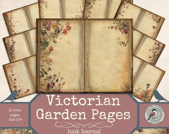 Victorian Garden Pages – Printable Floral Junk Journal Pages | Vintage Botanical Paper Set | Aged Backgrounds for Journaling & Crafts