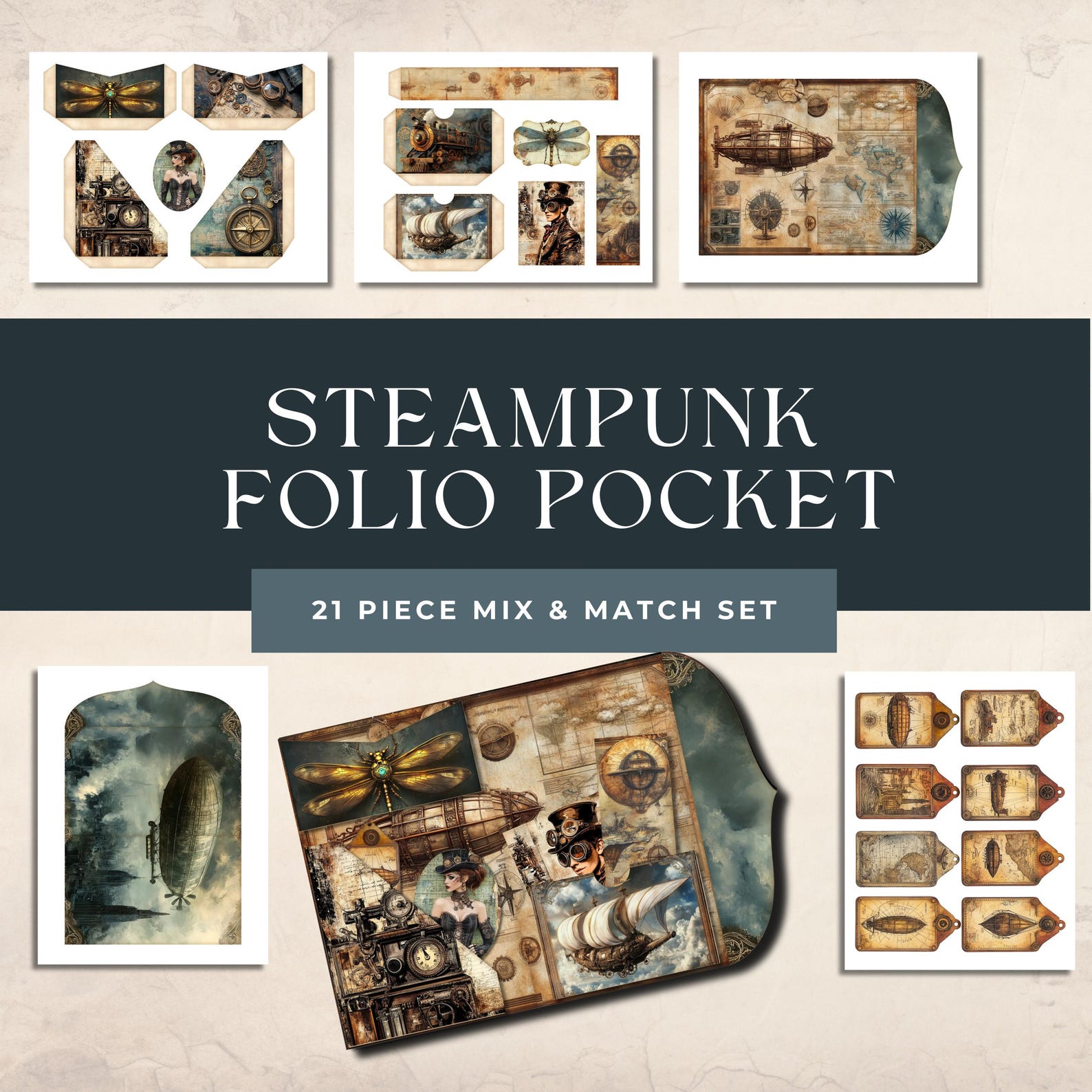 Steampunk Folding Folio Vintage Craft Kit | Printable Papers for ...