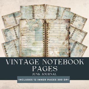 Vintage notitieboekpagina's ongewenste dagboek | Neutraal gelinieerd junkjournaal | Notitieboek spiraal | Oud papier | Vintage achtergrondpapier | Vintage pagina's