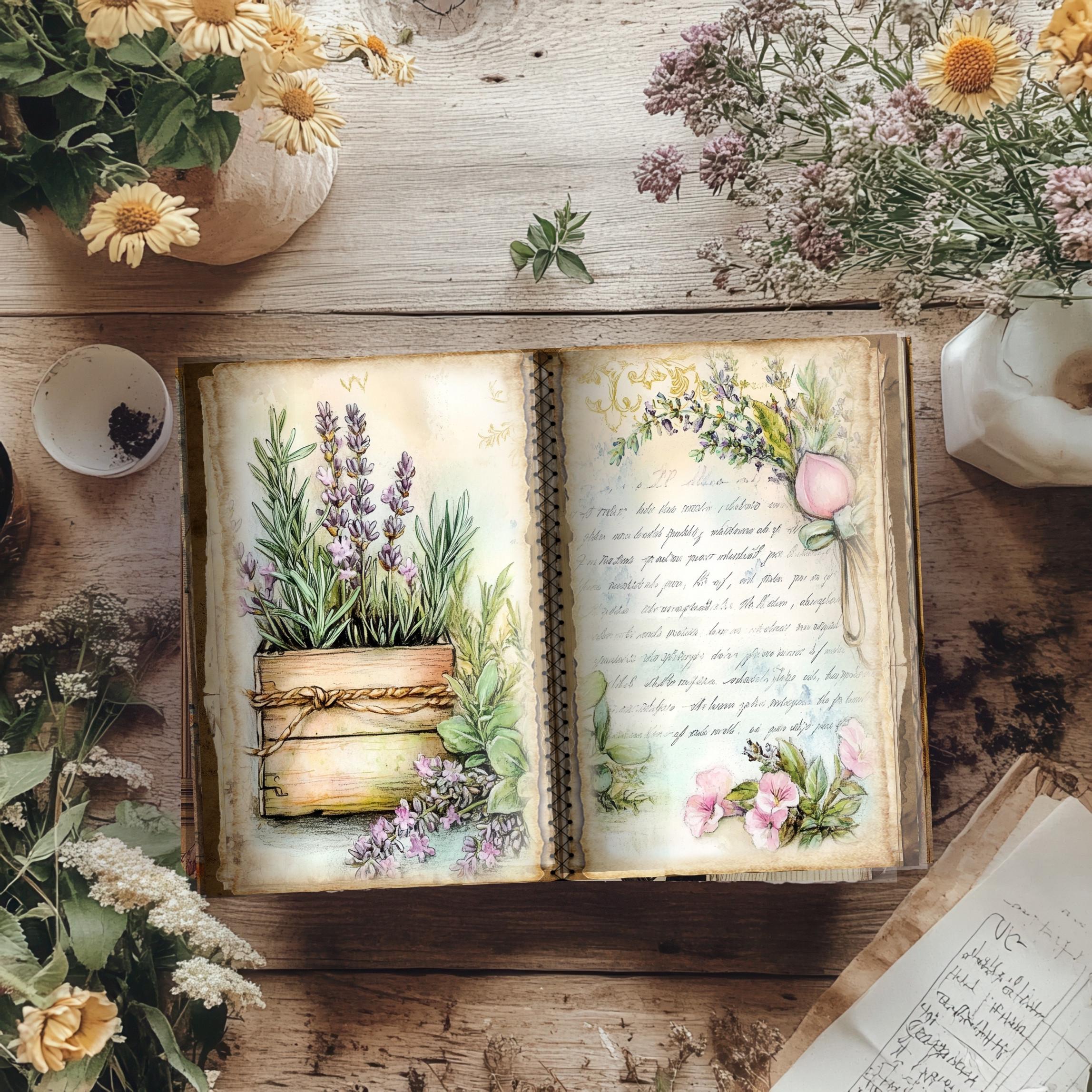 Herbs Garden Junk Journal Kit | Printable Botanical Pages & Ephemera ...