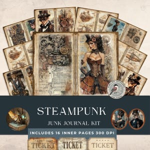 Steampunk Junk Journal Kit | Printable Victorian Clockwork Ephemera & Pages |Steampunk Adventure | Gears, Airships | Industrial Fantasy