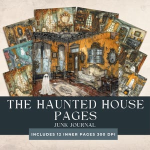 Haunted House Junk Journal Pages Kit | Halloween Scrapbooking Craft | Spooky Collage Sheet | | Holiday Printables | Whimsical Ghosts Pages