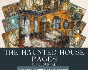 Haunted House Junk Journal Pages Kit | Halloween Scrapbooking Craft | Spooky Collage Sheet | | Holiday Printables | Whimsical Ghosts Pages