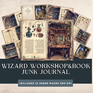 Diario basura de Wizard Book Workshop / Biblioteca secreta / Dark Academia / Kit de diario basura / Diario basura de Wizard / Escuela de magia / Papel de bruja