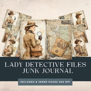 Lady Detective Files Junk Journal Kit | Detective Files | Crime Investigation Printable | Detective Craft Kits | Vintage Victorian Pages