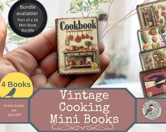 Vintage Cooking 4 Mini Books | Retro Printable Recipe Mini Book Set for Junk Journals | Craft Projects Mini Books |  Cookbook Miniature Book