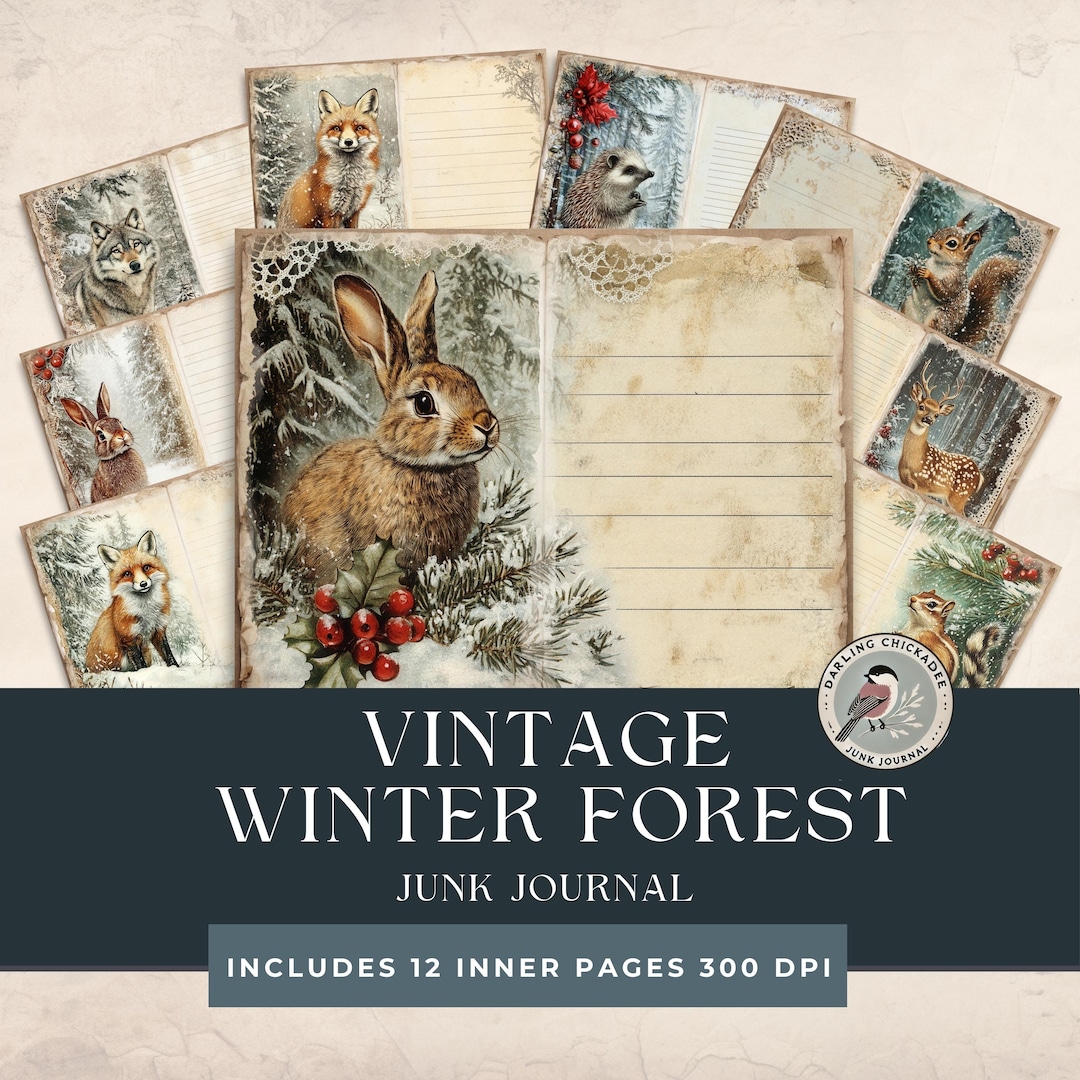 Vintage Winter Forest Junk Journal | Cozy Woodland Animals Pages ...