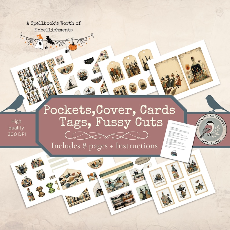 Witches in Stitches Junk Journal Kit | Halloween Printable Journal ...