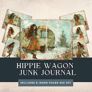 Hippie Wagon Junk Journal / Hippie Journal / Boho Scrapbooking Pages / Imprimible Boho Papers Set / Digital Gypsy Craft Collage Supplies