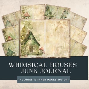Whimsical House Digitaal junkdagboek | Huispagina's aquarel feeën | Kabouters Plakboekvoorraad | Printables sprookjeshuizen | Fantasiepakket