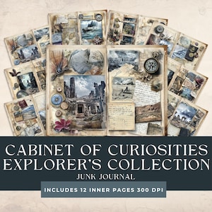 Kabinett der Raritäten Entdecker-Sammlung Junk Journal | Viktorianische Wissenschaft Printables | Naturgeschichte |  Archäologie | Karten & Artefakte