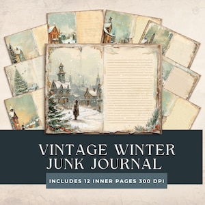 Diario spazzatura invernale vintage / Diario spazzatura delle festività / Diario spazzatura di Natale digitale / Diario di Natale / Album di ritagli / Quaderno invernale