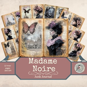 Madame Noire – Dark Fantasy Junk Journal Kit | Viktorianische Seiten | Vintage Schmetterlinge & Gothic Portraits | Dunkelromantische Seiten