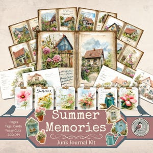 Summer Memories Junk Journal Kit | Printable Cottage Garden Pages, Cards, Tags | Summer Cottage Scrapbooking | Village Ephemera Fussy Cuts