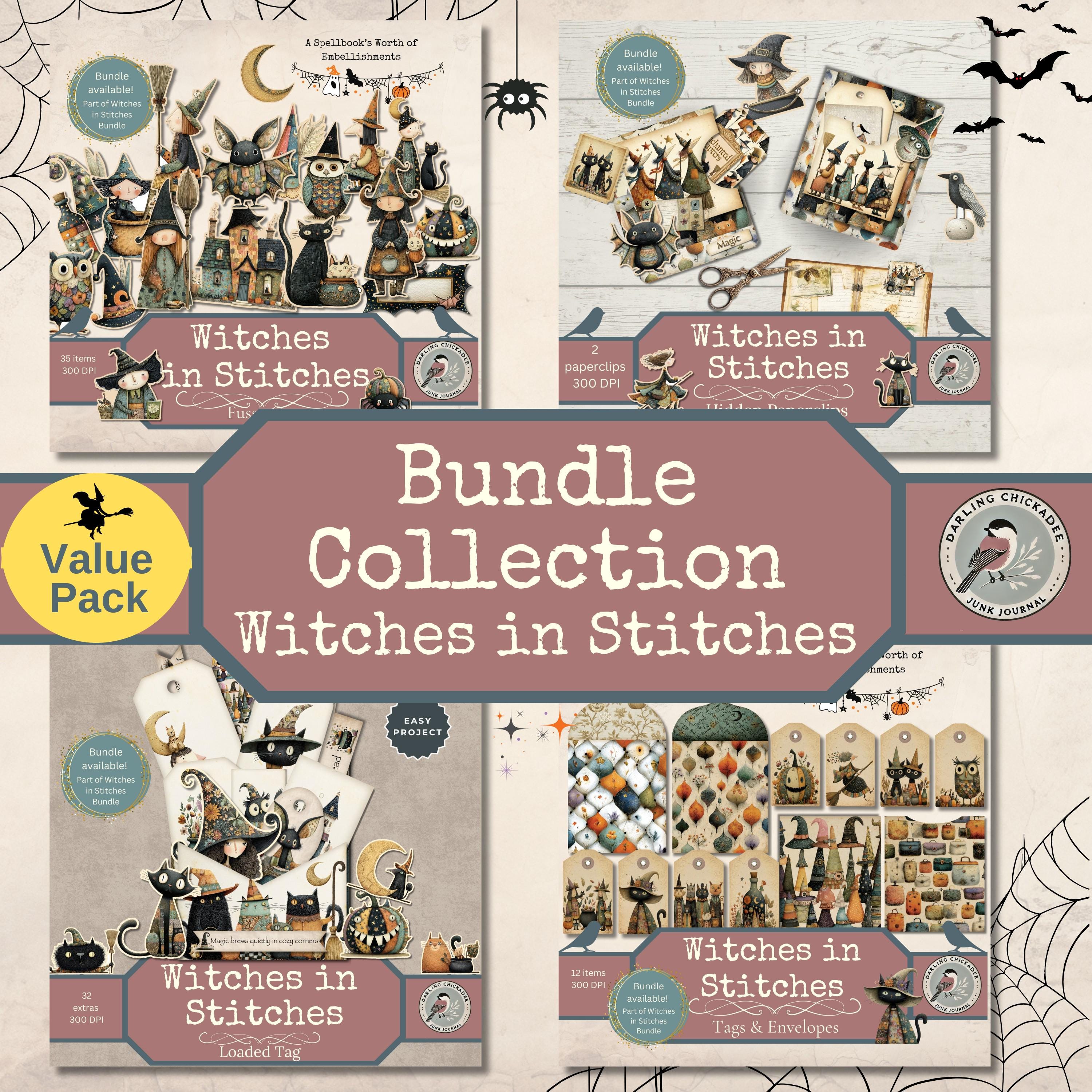 Witches in Stitches Halloween Junk Journal Bundle | Printable Ephemera ...