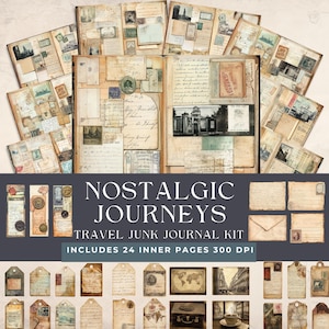 Vintage reisdagboekkit | Nostalgische reizen Scrapbooking | Efemere reizen | De reiziger afdrukbare junk Journal Kit | Vakantiepakket