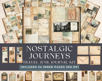 Vintage Travel Junk Journal Kit | Nostalgic Journeys Scrapbooking | Travel Ephemera | The Traveler Printable Junk Journal Kit | Vacation Kit