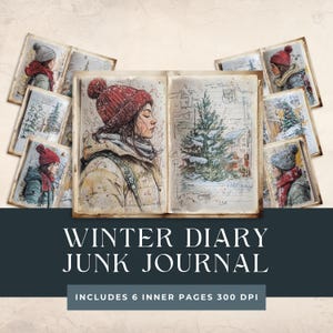 Winterdagboek ongewenste dagboeken |  Winterafdrukbaar | Sneeuwcollagevel | Digitaal plakboekpapier | Kerstcollagevel | Afdrukbare feestdagen