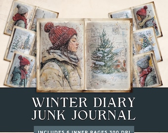 Winter Diary Junk Journal | Digital Scrapbook Paper | Christmas Collage Sheet | Holiday Printable