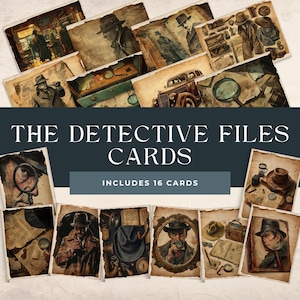 Detective Junk Journal Cards | Digital Scrapbook Paper Kit | Detective Collage Sheet  | Digital Download | Mystery Case File | Vintage Cards