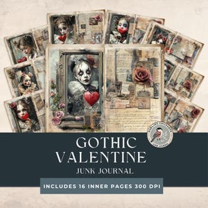 Gothic Valentine Junk Journal Pages | Dark Valentine Kit |  Dark Love Printable Pages | Dark Love Printable Paper | Distressed Love Collage