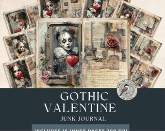 Gothic Valentine Junk Journal Pages | Dark Valentine Kit |  Dark Love Printable Pages | Dark Love Printable Paper | Distressed Love Collage