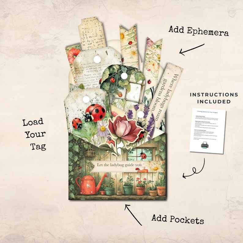 Ladybug Loaded Tag Junk Journal Ephemera Kit | Printable Ladybug Garden ...