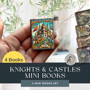 Miniboeken ridders en kastelen – set van 4 | Afdrukbare miniboeken Ongewenste tijdschriften en verzamelboeken | Middeleeuwse miniatuurdagboeken met binnenpagina's