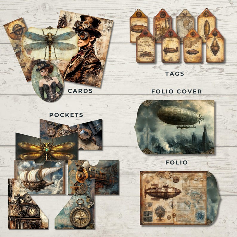 Steampunk Folding Folio Vintage Craft Kit | Printable Papers for ...