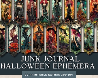 Halloween Witches Junk Journal Ephemera | Halloween Printables | Dark Magic | Holiday Craft | Printable Ephemera | Witches Fussy Cuts