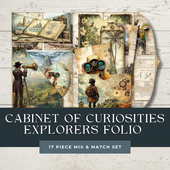 Cabinet of Curiosities Junk Journal Kit Folio | Victorian Explorer Folio | Victorian Science Pages | Archeology Printables | Natural History