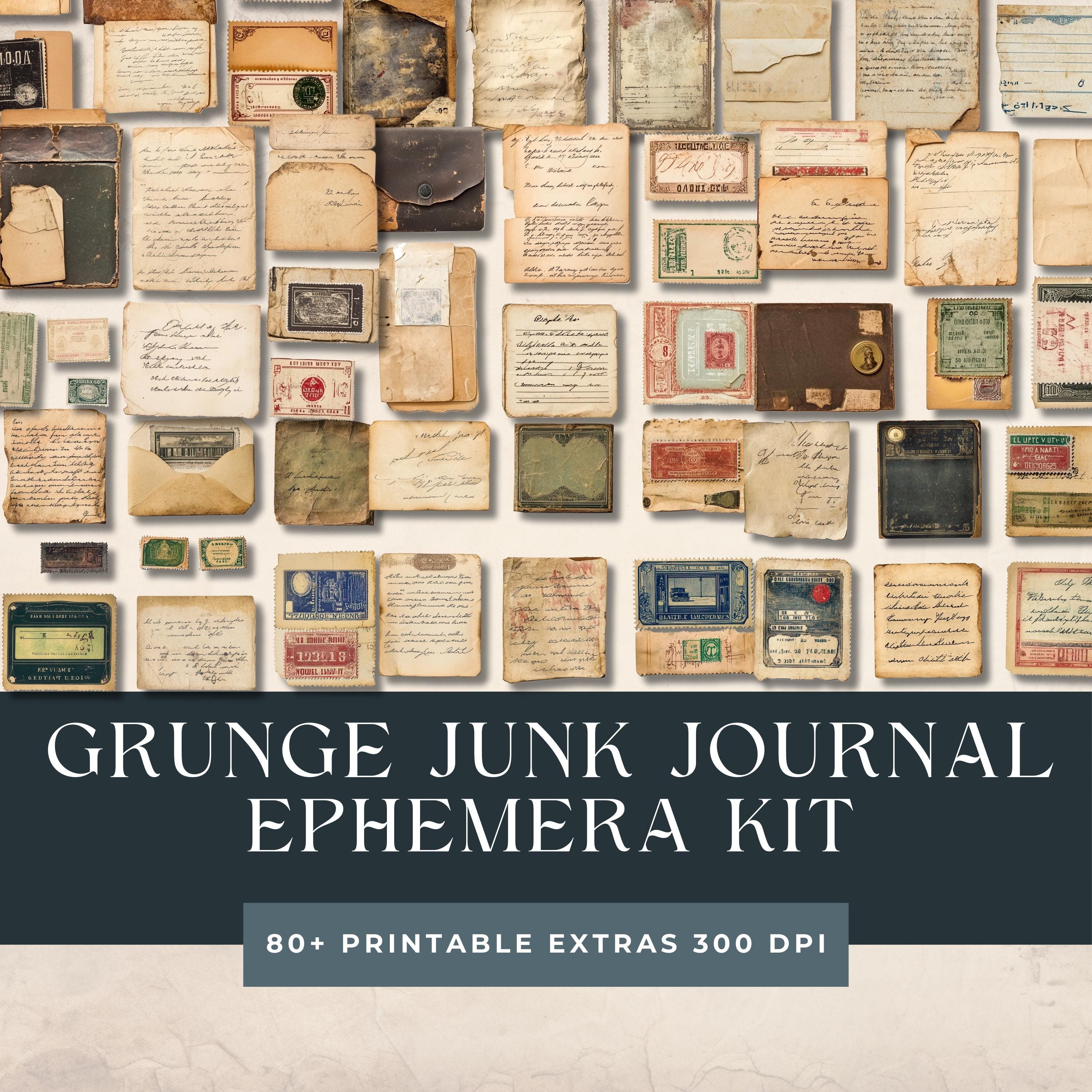 Grunge Ephemera Junk Journal | Distressed Digital Papers | Vintage ...