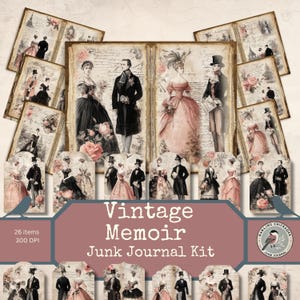 Vintage Memoir Junk Journal Kit – Victorian Printable Pages & Tags for Visual Journaling |Vintage Ephemera  | Victorian Ladies Collage Kit