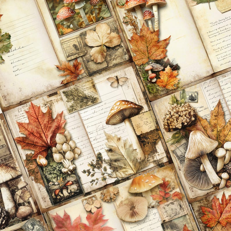 Autumn Nature Junk Journal | Fall Scrapbook Pages | Nature Inspired Autumn Printables | Fall Leaves Backgrounds | Nature Collage image 3